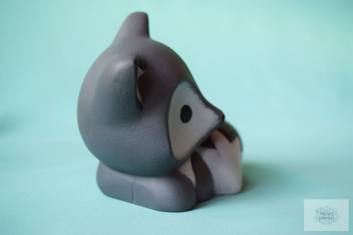 Adorable Ceramic Baby Gray Fox Figurine - Woodland Animal Nursery Decor for Baby Shower
