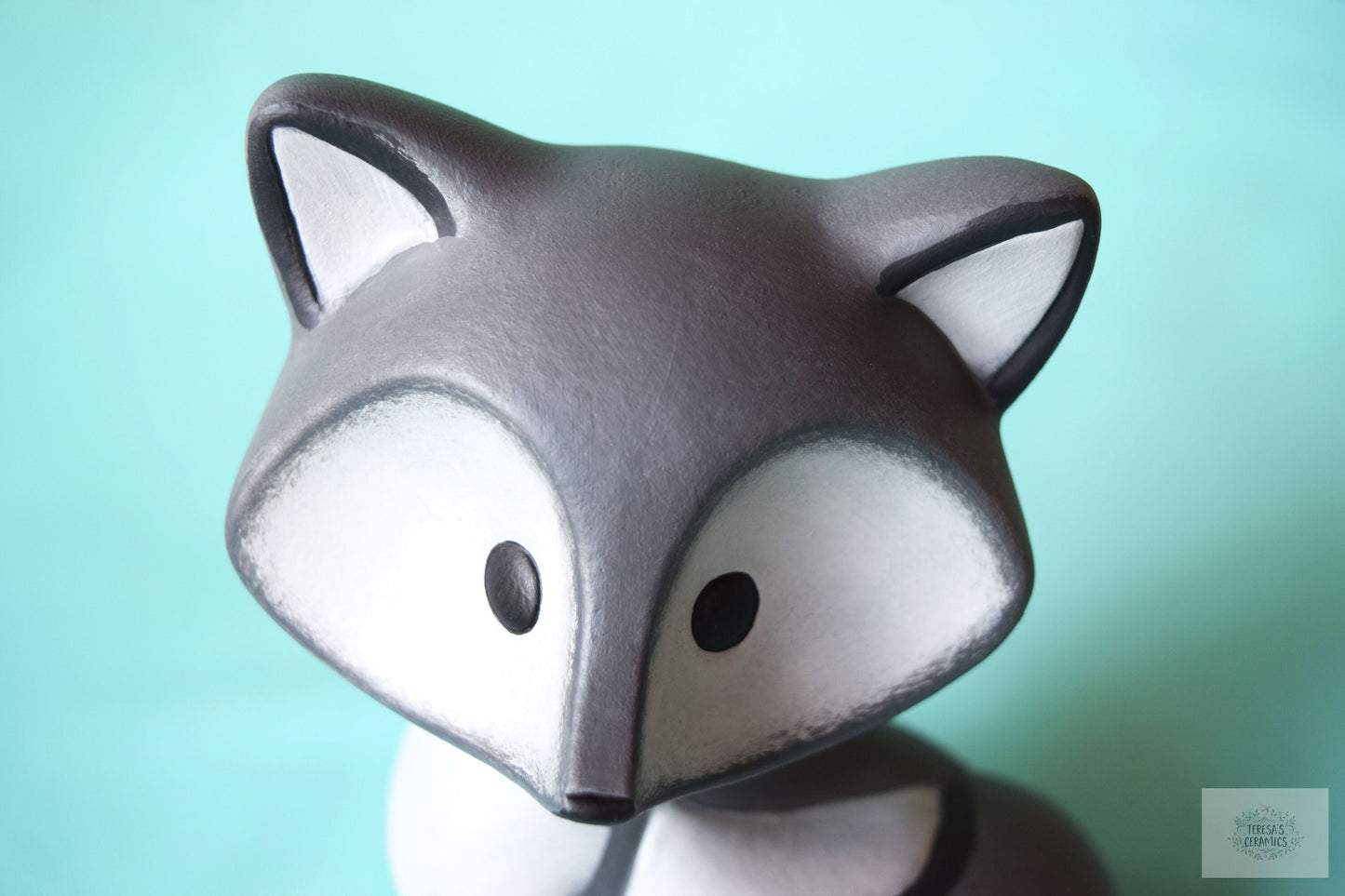 Whimsical Gray Ceramic Fox Figurine: Woodland Nursery Decor, Baby Shower Gift, Yard Art