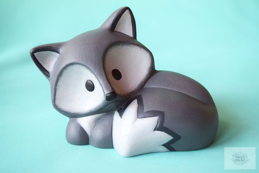 Adorable Ceramic Baby Gray Fox Figurine - Woodland Animal Nursery Decor for Baby Shower