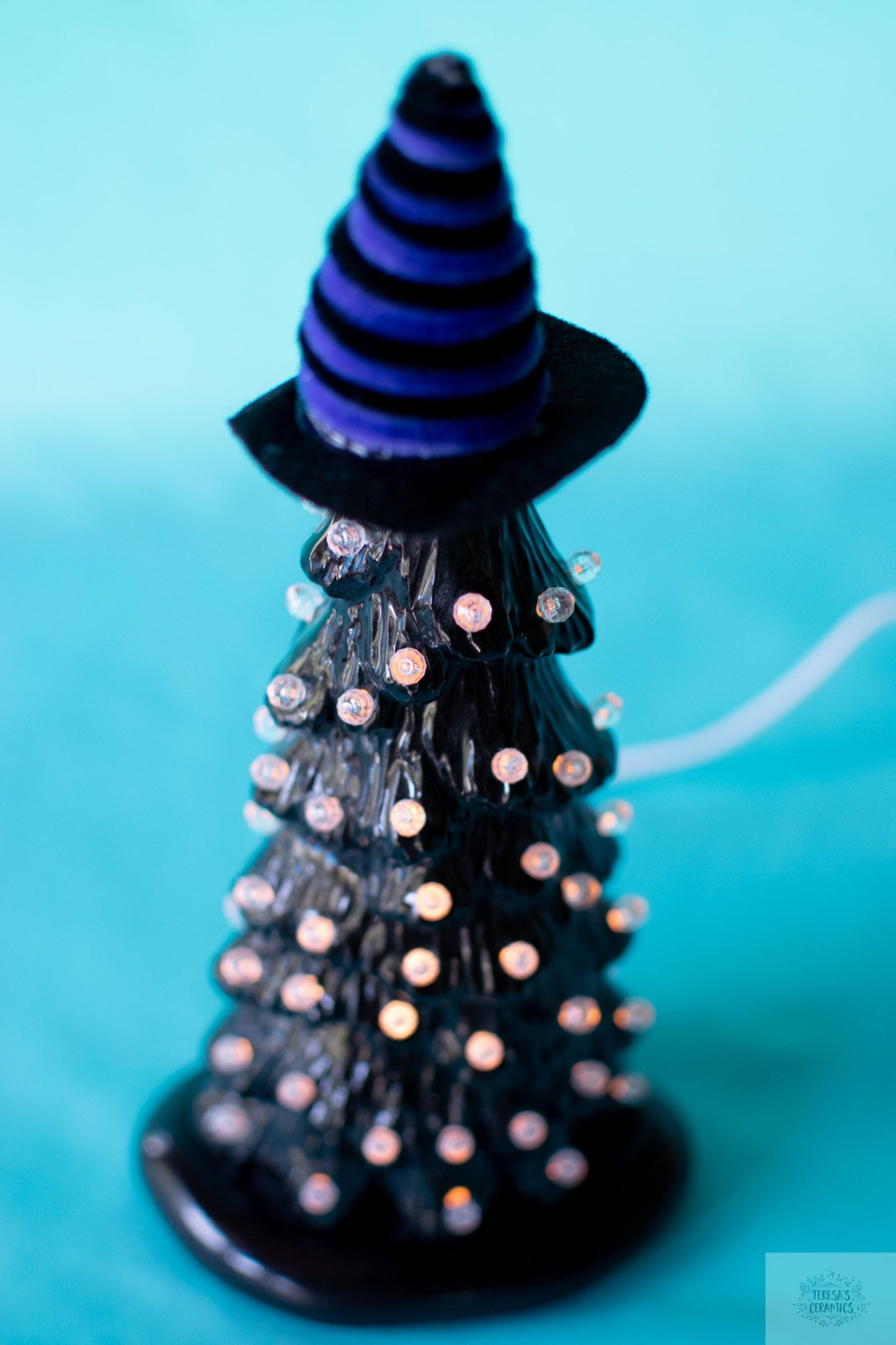 Miniature Gothic Halloween Witch Tree - Black Ceramic Holiday Decor for Mantle & Seasonal Home Ambiance