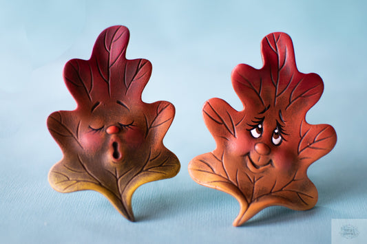 Ceramic Oak Leaf Pair: Autumn Entryway Decor, Fall Mantle Art, Halloween Party Gift Idea - Teresa's Ceramics