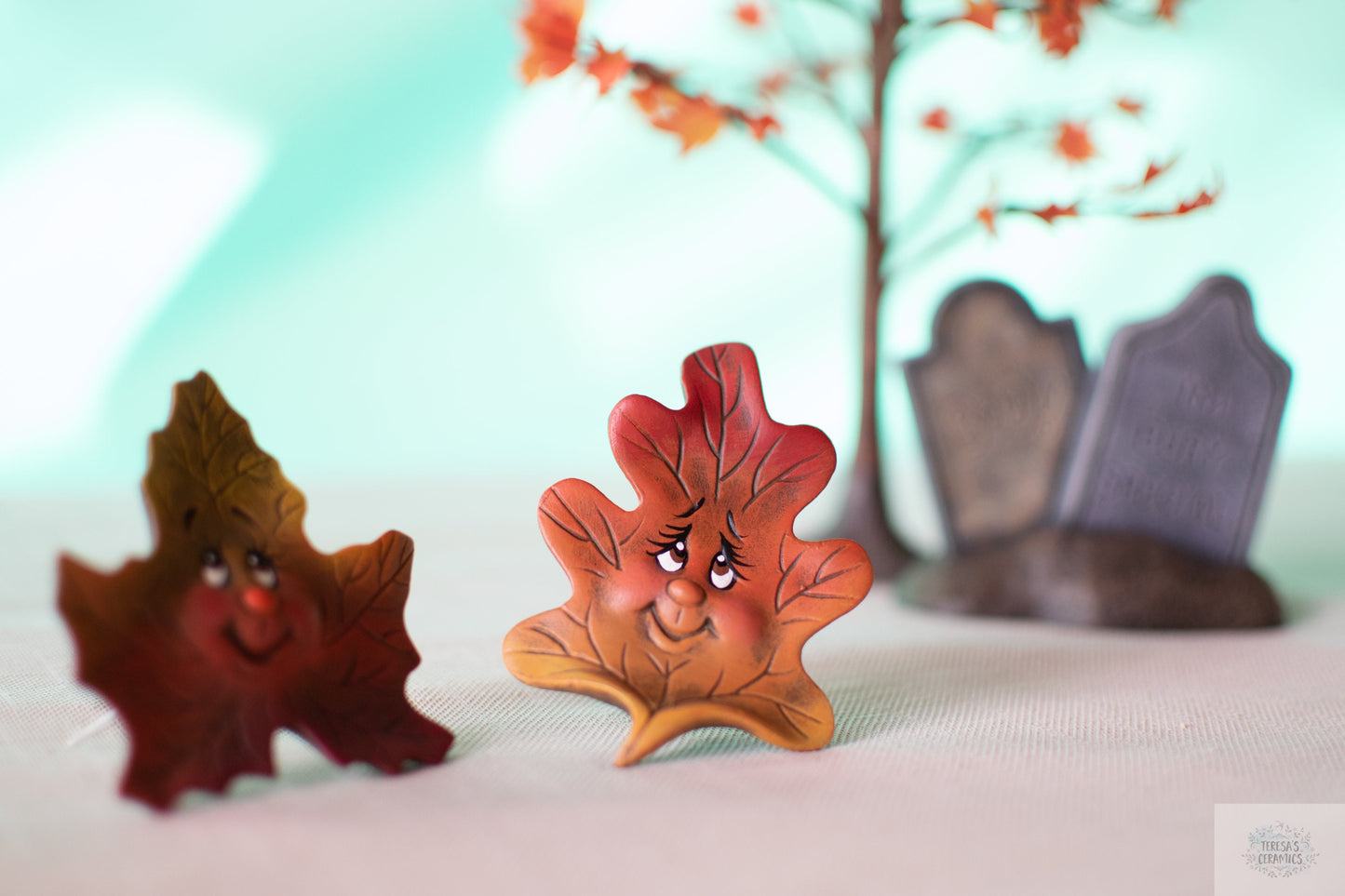 Ceramic Oak Leaf Pair: Autumn Entryway Decor, Fall Mantle Art, Halloween Party Gift Idea
