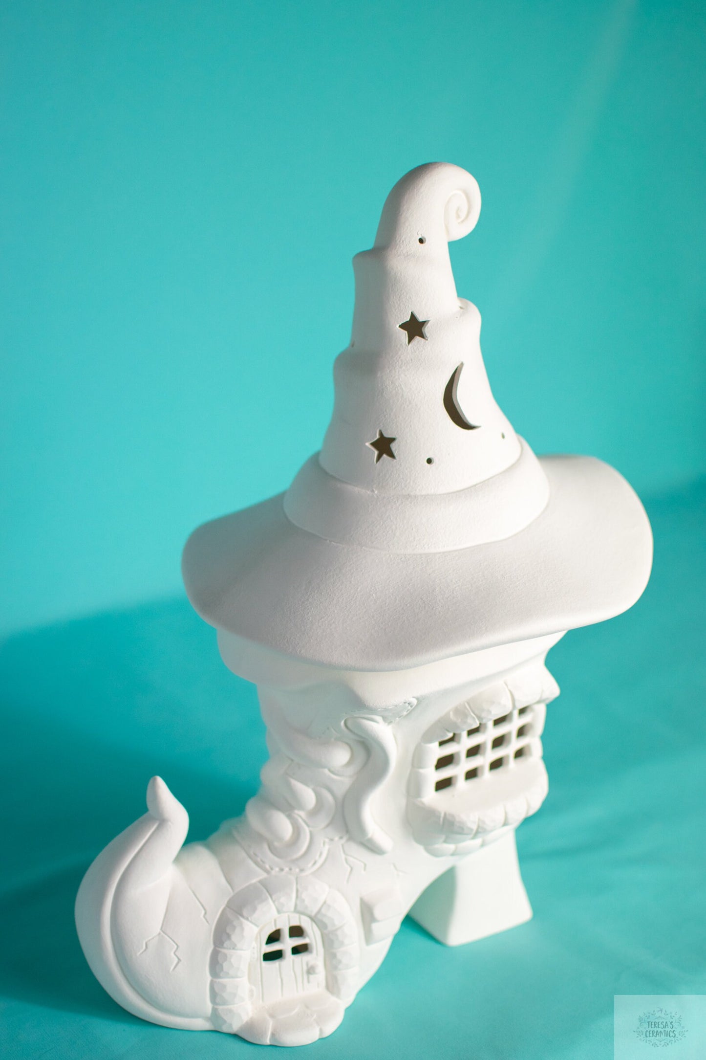 DIY Witches Boot Ceramic Fairy House - Paint Your Own Magical Halloween Cottage Night Light
