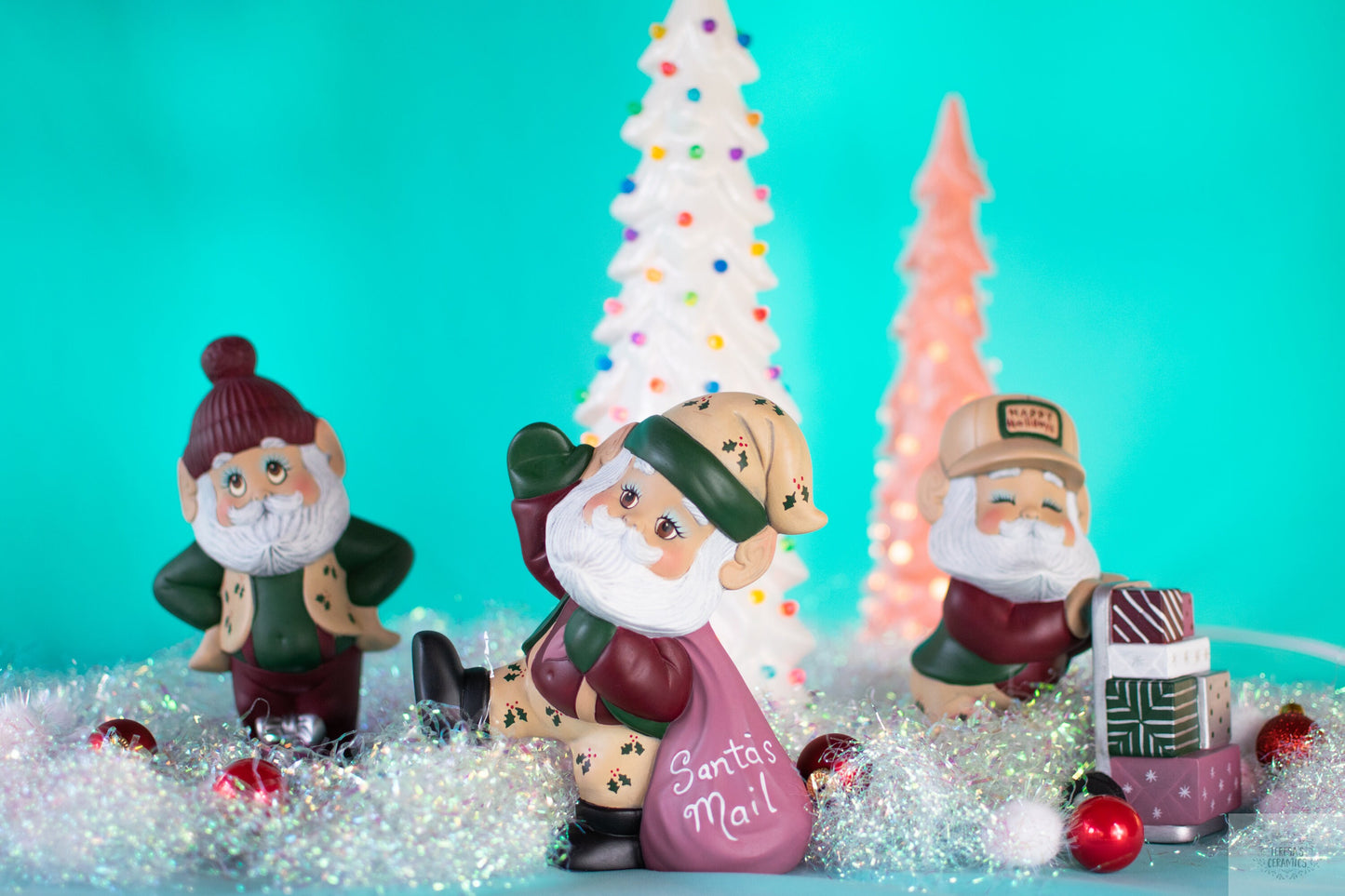 Ceramic Christmas Tree | Wispy Pine Style | White Glaze With Multicolor Lights - Teresa's Ceramics