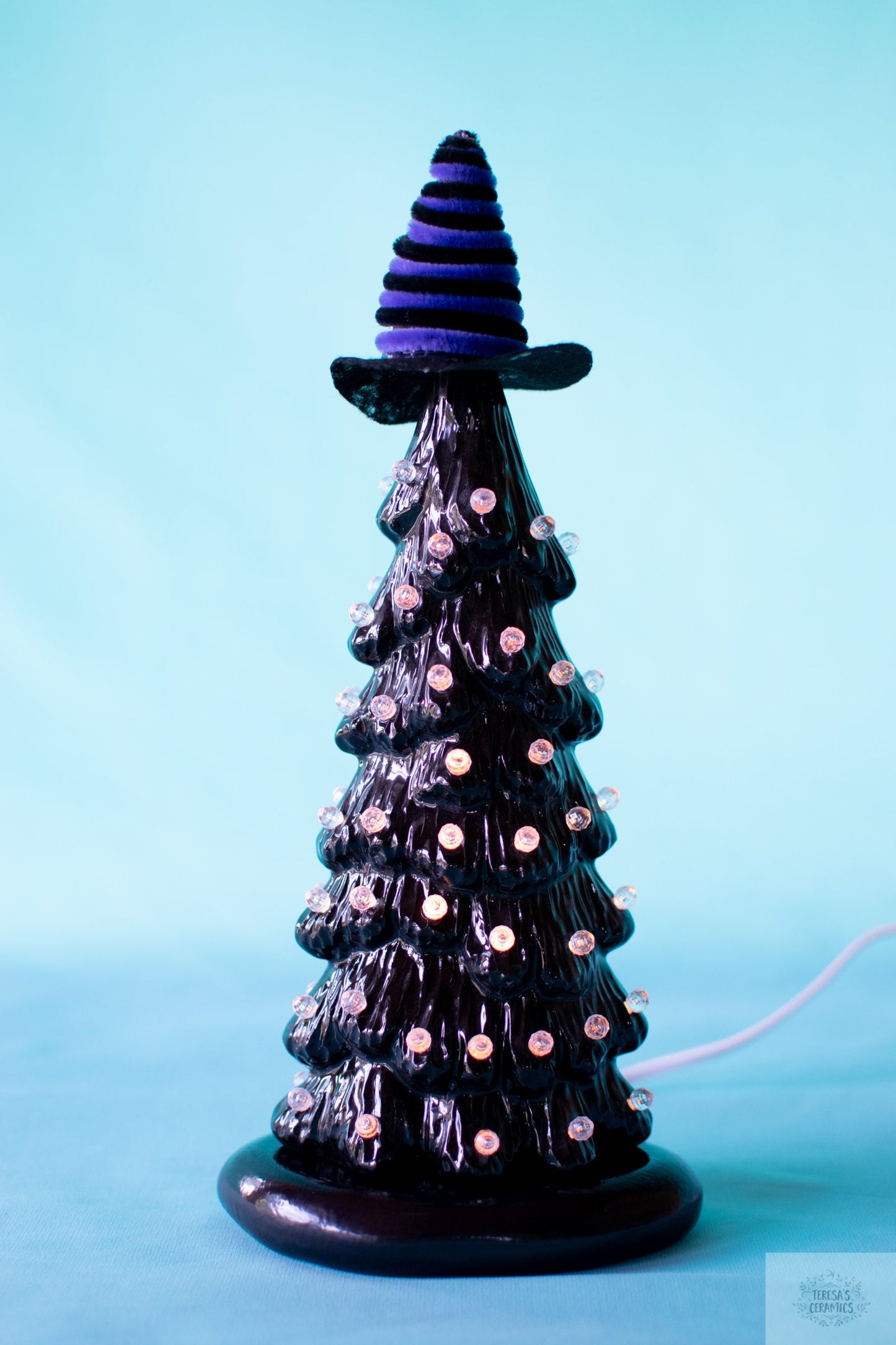 Miniature Gothic Halloween Witch Tree - Black Ceramic Holiday Decor for Mantle & Seasonal Home Ambiance