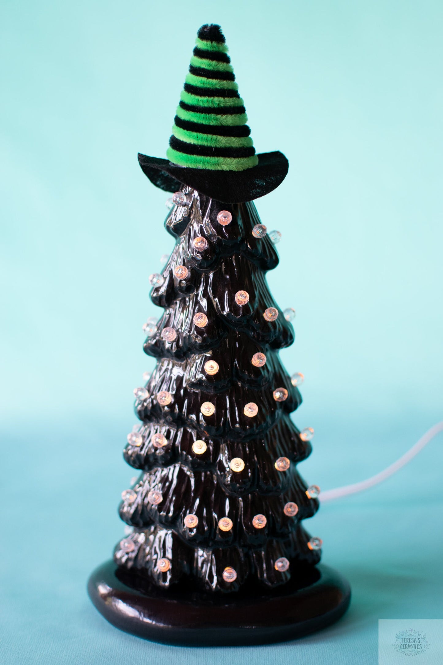 Miniature Gothic Halloween Witch Tree - Black Ceramic Holiday Decor for Mantle & Seasonal Home Ambiance