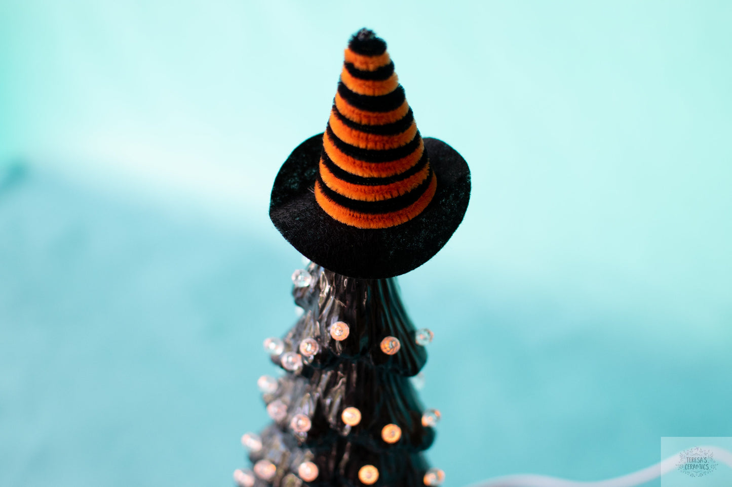 Miniature Gothic Halloween Witch Tree - Black Ceramic Holiday Decor for Mantle & Seasonal Home Ambiance