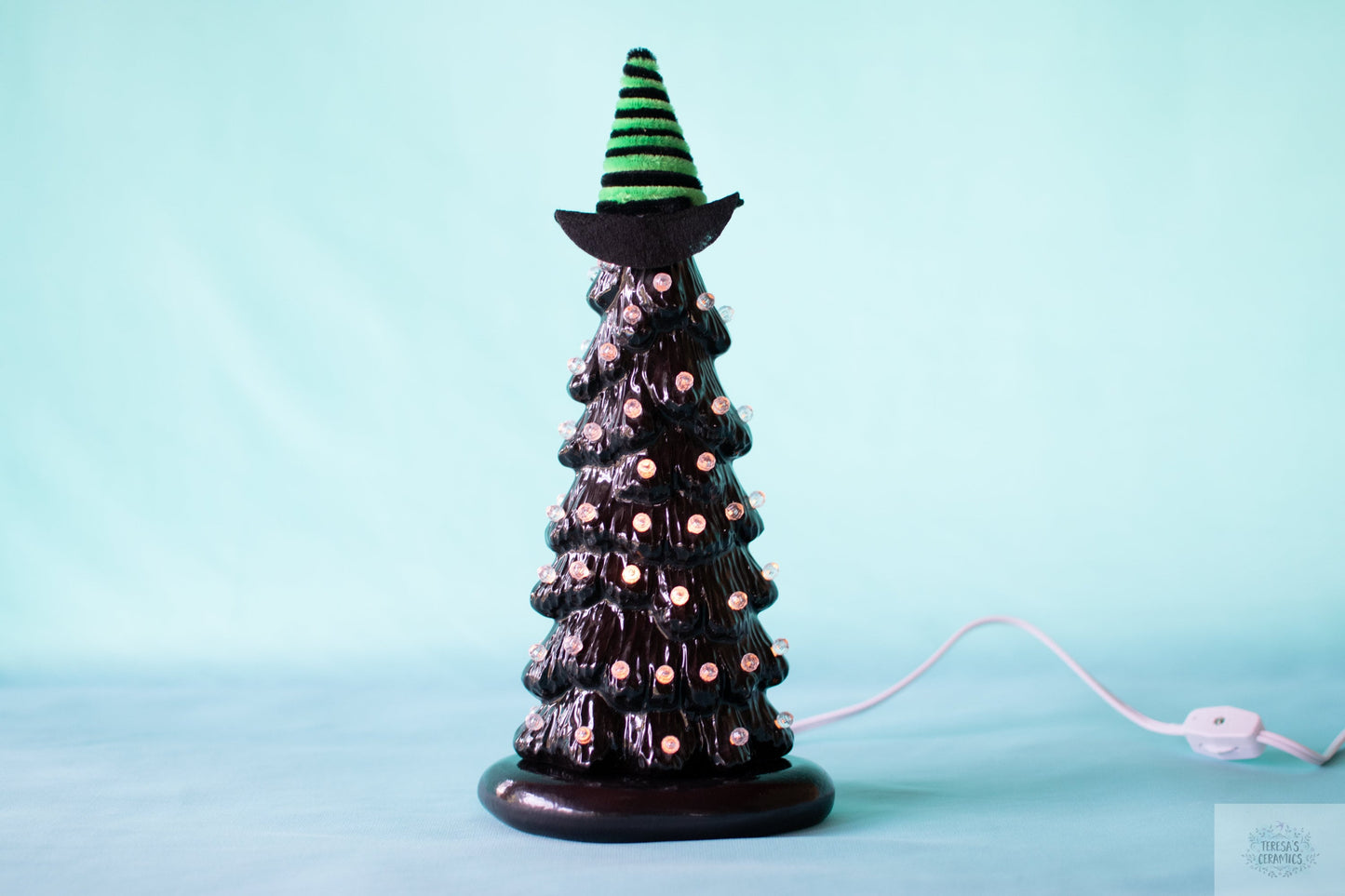 Miniature Gothic Halloween Witch Tree - Black Ceramic Holiday Decor for Mantle & Seasonal Home Ambiance