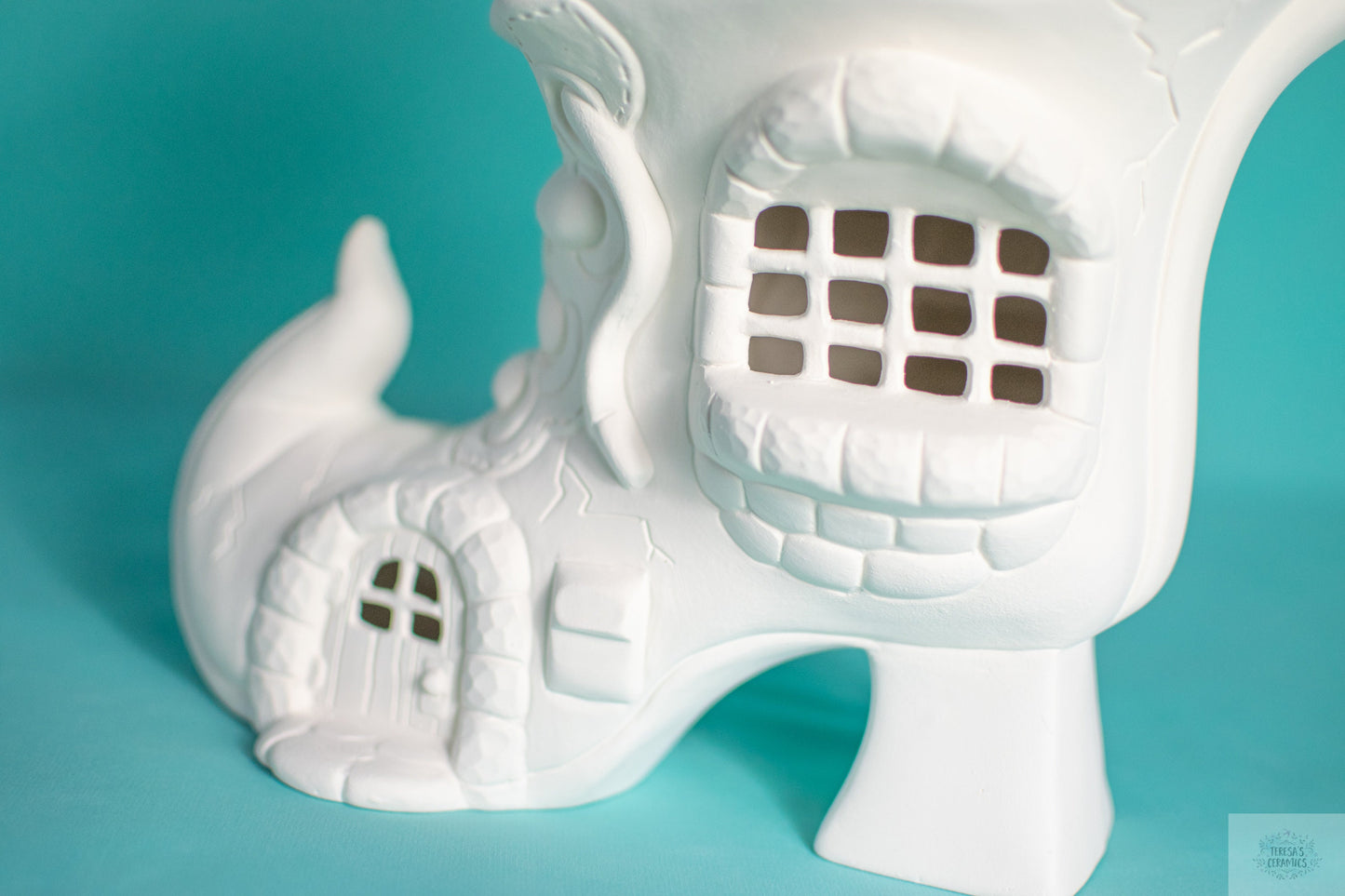 DIY Witches Boot Ceramic Fairy House - Paint Your Own Magical Halloween Cottage Night Light