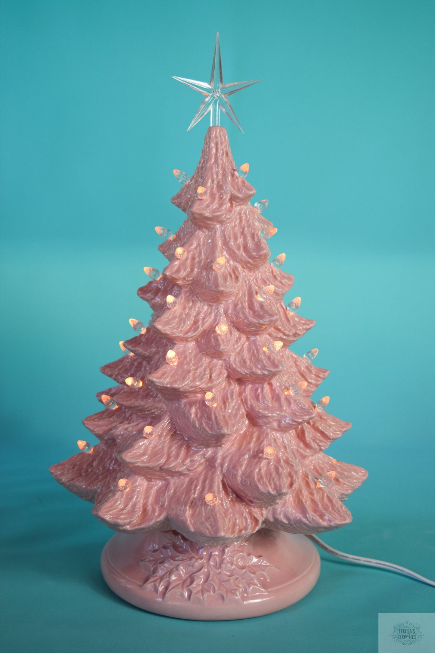 Large Pink Ceramic Christmas Tree - Vintage Style Illuminated Holiday Centerpiece Decor