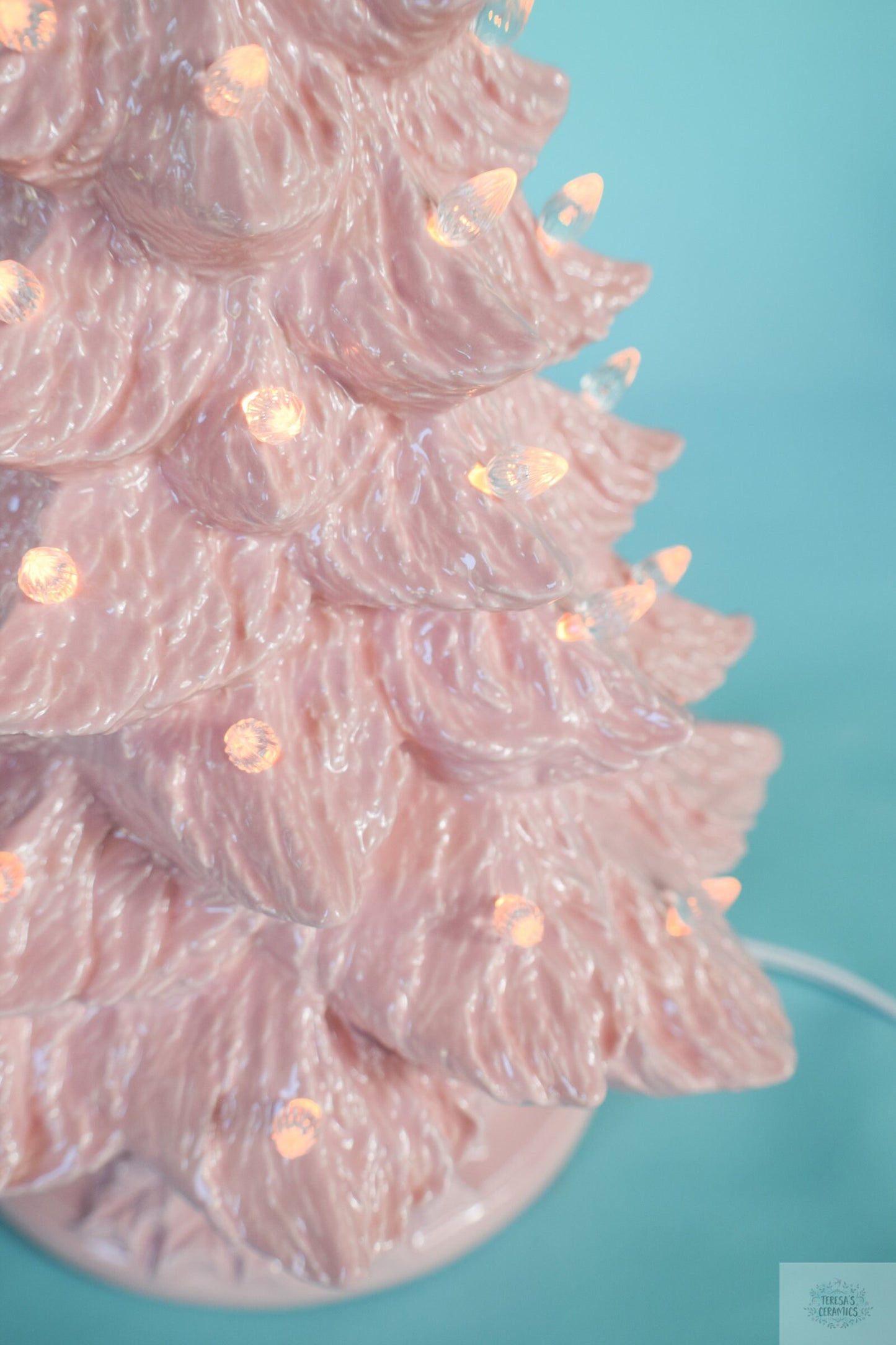 Large Pink Ceramic Christmas Tree - Vintage Style Illuminated Holiday Centerpiece Decor