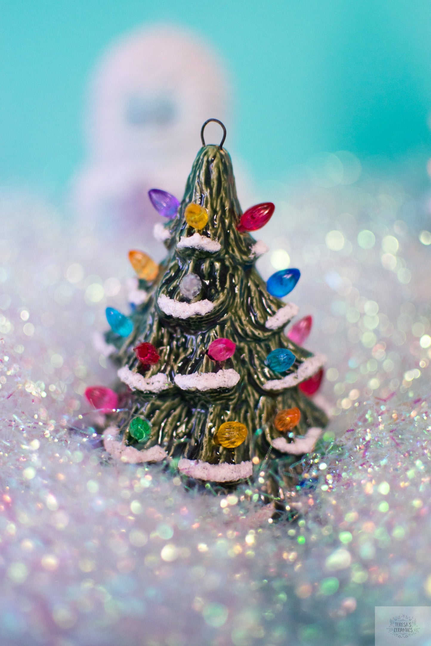 Mini Ceramic Christmas Tree Ornament | Snowy Pine | Evergreen