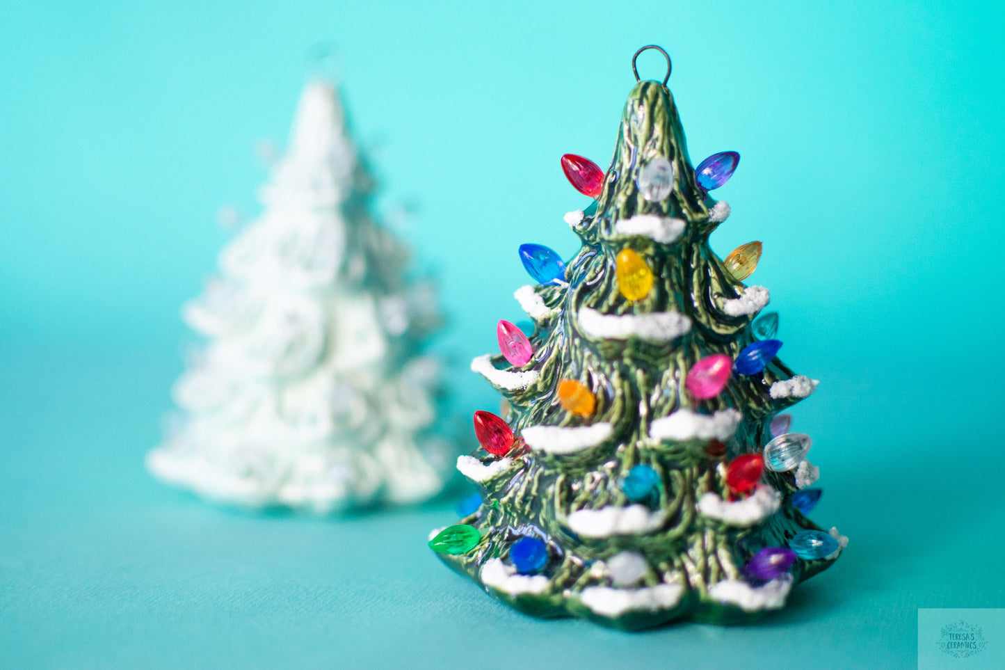Mini Ceramic Christmas Tree Ornament | Snowy Pine | Evergreen