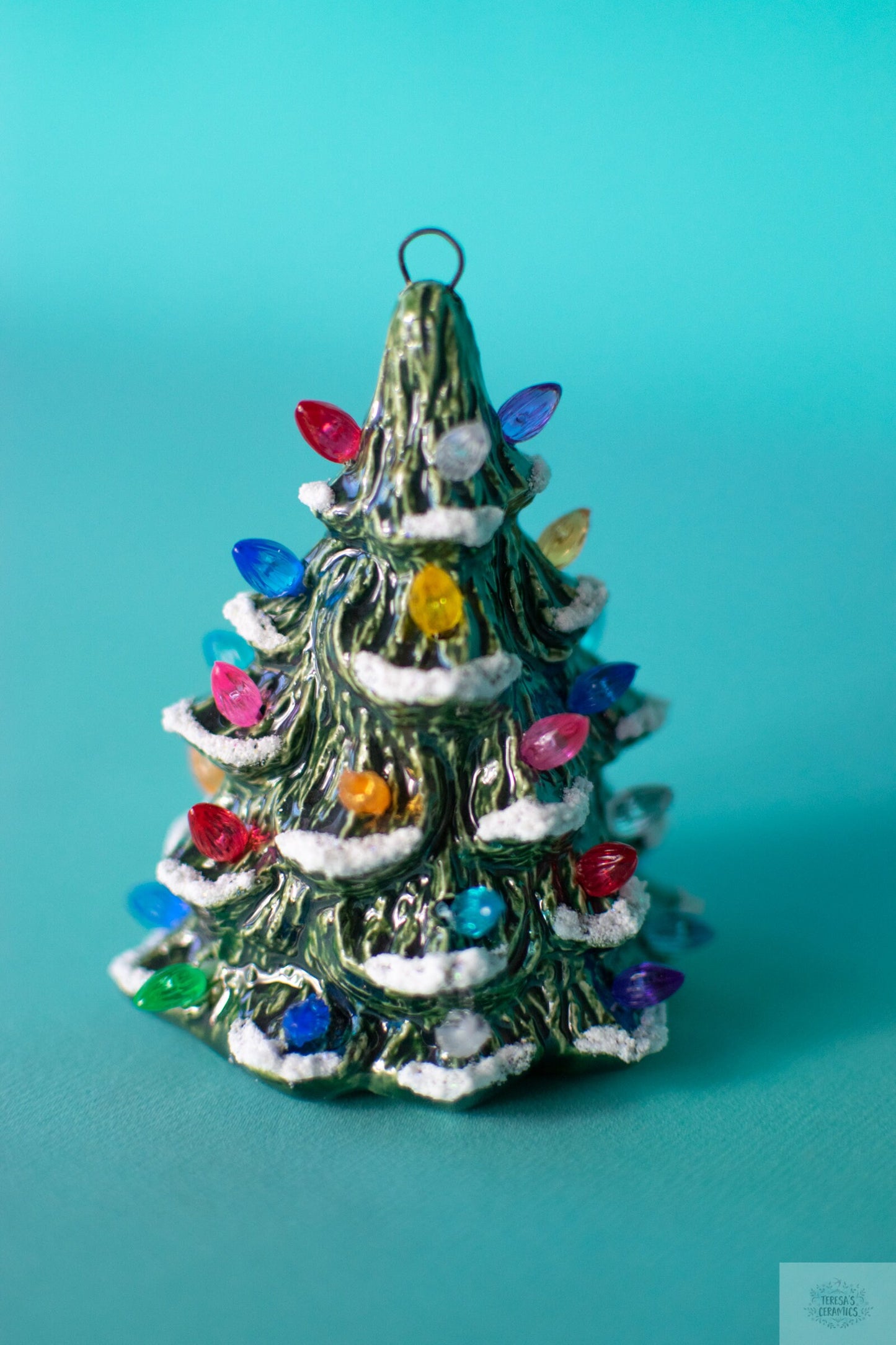 Mini Ceramic Christmas Tree Ornament | Snowy Pine | Evergreen
