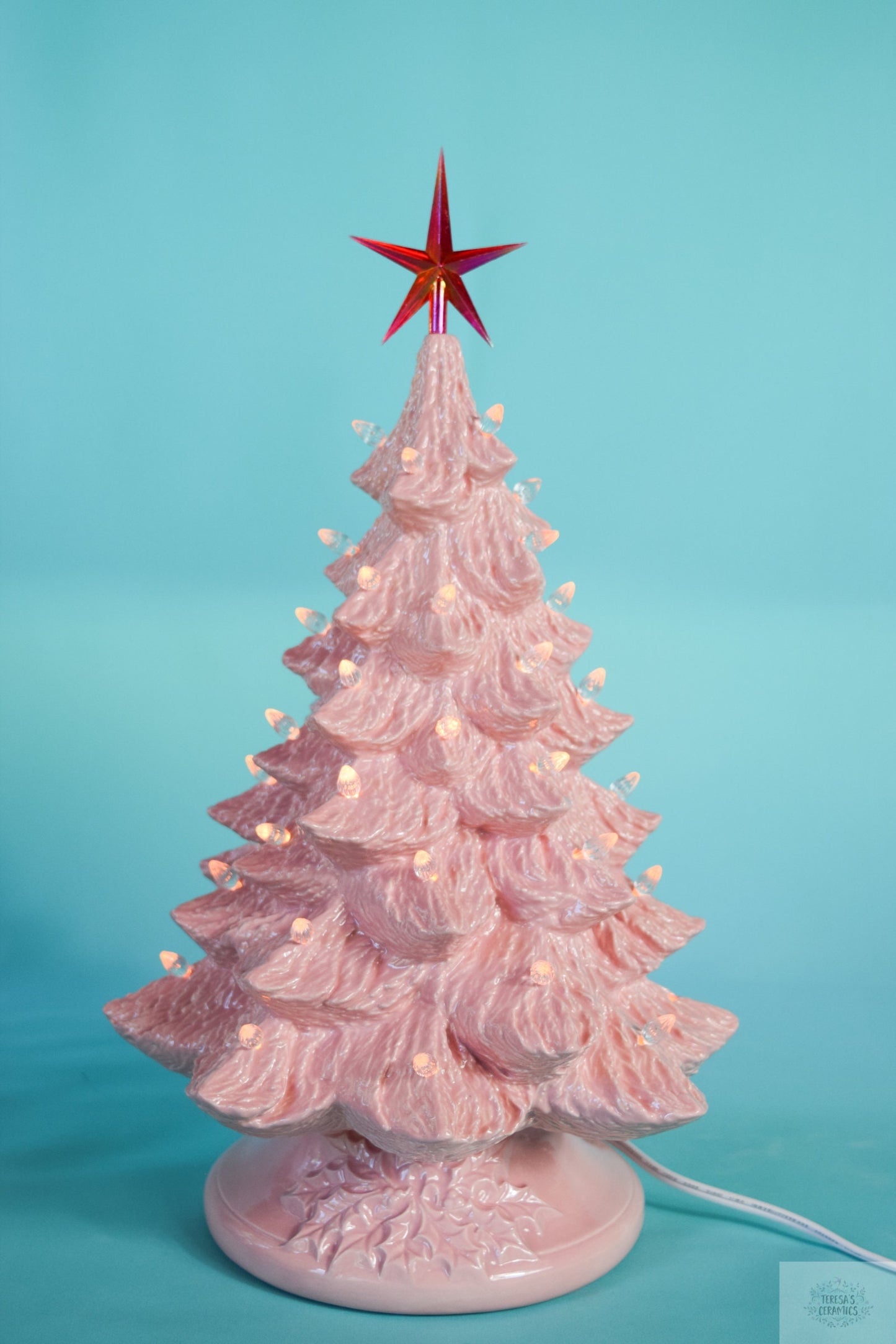 Large Pink Ceramic Christmas Tree - Vintage Style Illuminated Holiday Centerpiece Decor
