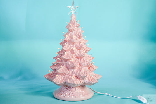 Large Pink Ceramic Christmas Tree - Vintage Style Illuminated Holiday Centerpiece Decor