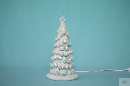 Sea Glass Blue | Classic Christmas Tree | 9 inches tall | Lighted winter Tree - Teresa's Ceramics