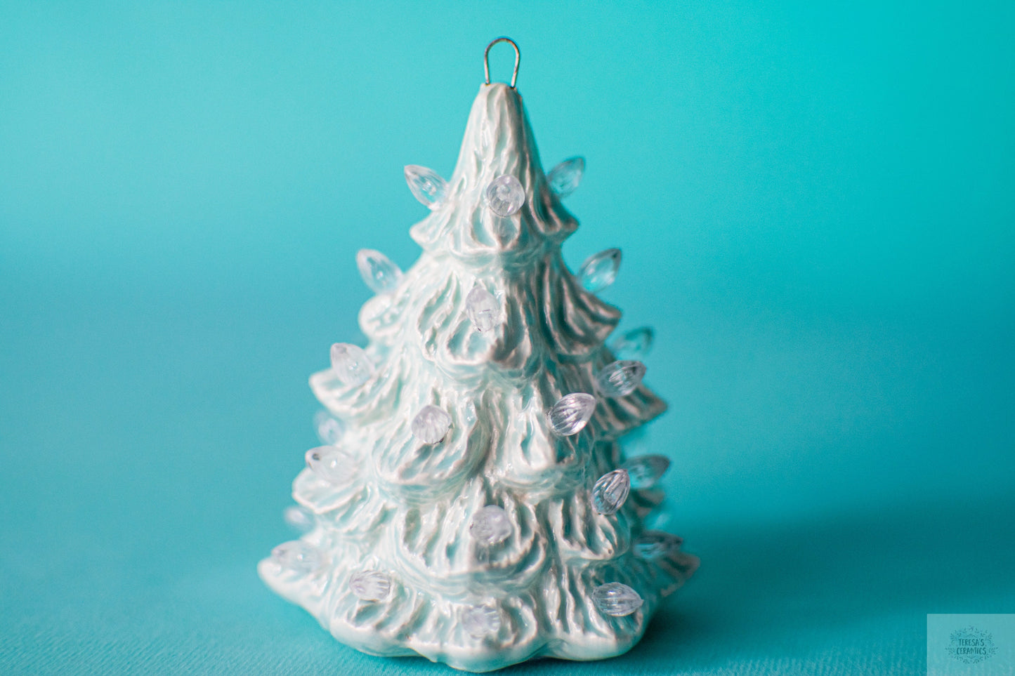 Miniature Ceramic Christmas Tree Ornament - Colorful Glaze Stocking Stuffer with Twist Bulbs