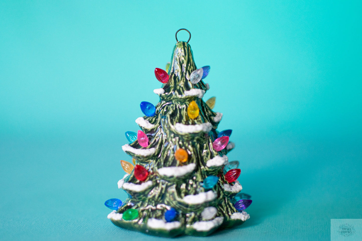 Miniature Ceramic Christmas Tree Ornament - Colorful Glaze Stocking Stuffer with Twist Bulbs - Teresa's Ceramics