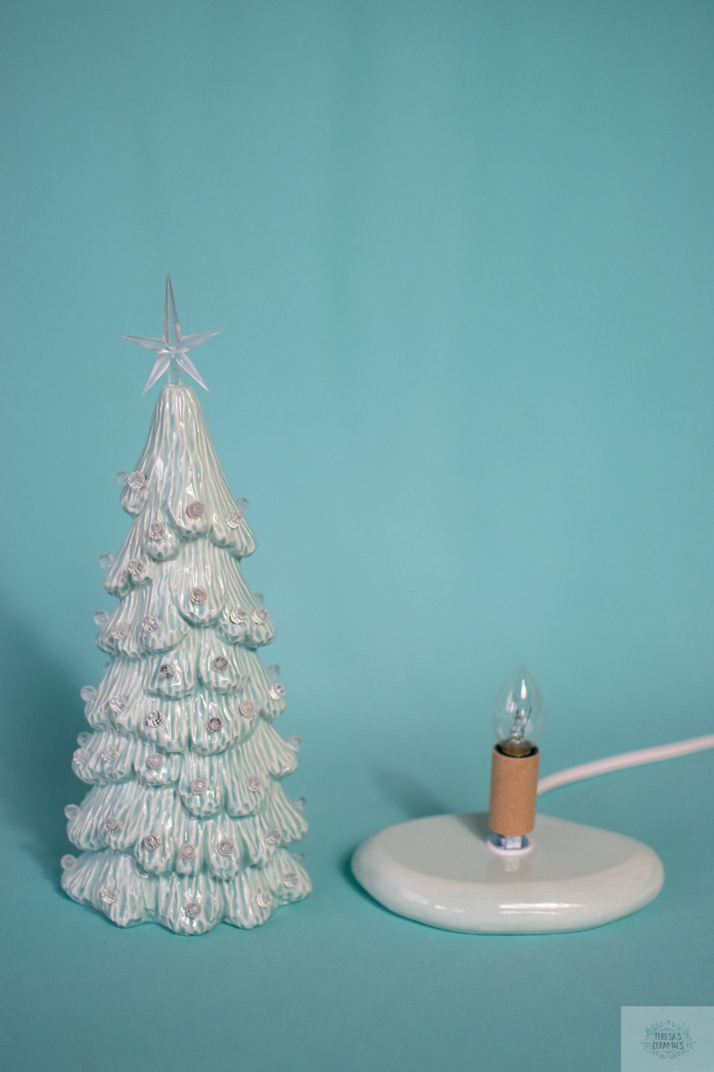 Sea Glass Blue | Classic Christmas Tree | 9 inches tall | Lighted winter Tree - Teresa's Ceramics