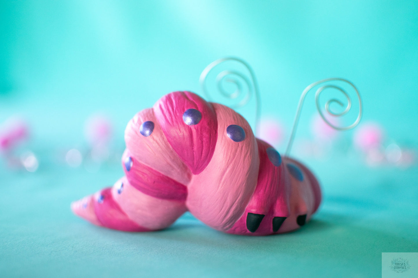 Pink Ceramic Caterpillar Garden Ornament: Valentine Wormy Outdoor Decor Art Sculpture for Lawn & Yard - Teresa's Ceramics