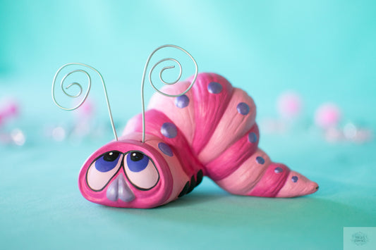 Pink Ceramic Caterpillar Garden Ornament: Valentine Wormy Outdoor Decor Art Sculpture for Lawn & Yard - Teresa's Ceramics