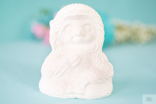 Unpainted Ceramic Sloth Figurine for DIY Garden Decor | Small Hand-Paintable Clay Statue
