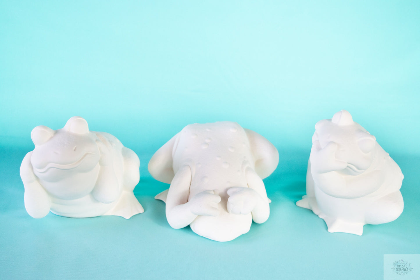 DIY Ceramic Three Wise Frogs Garden Statues - Paint Your Own Patio Decor - Hear See Speak No Evil Yard Art