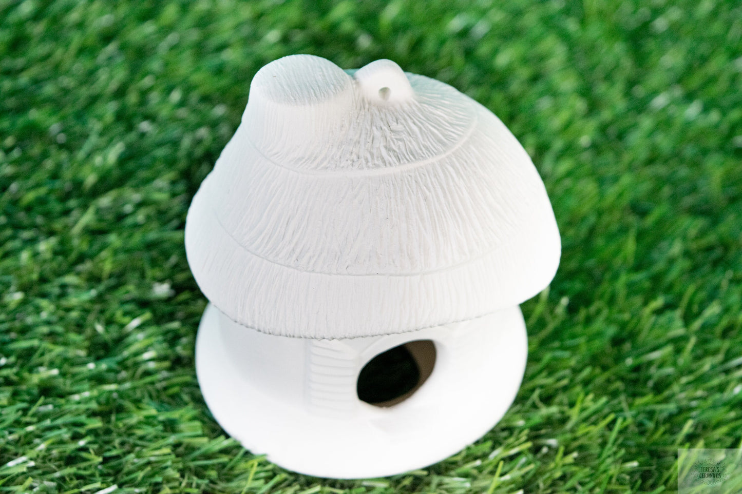 Thatched Bisque Birdhouse: Boho Outdoor Decor, DIY Paint Project, Handmade Ceramic Garden Accent