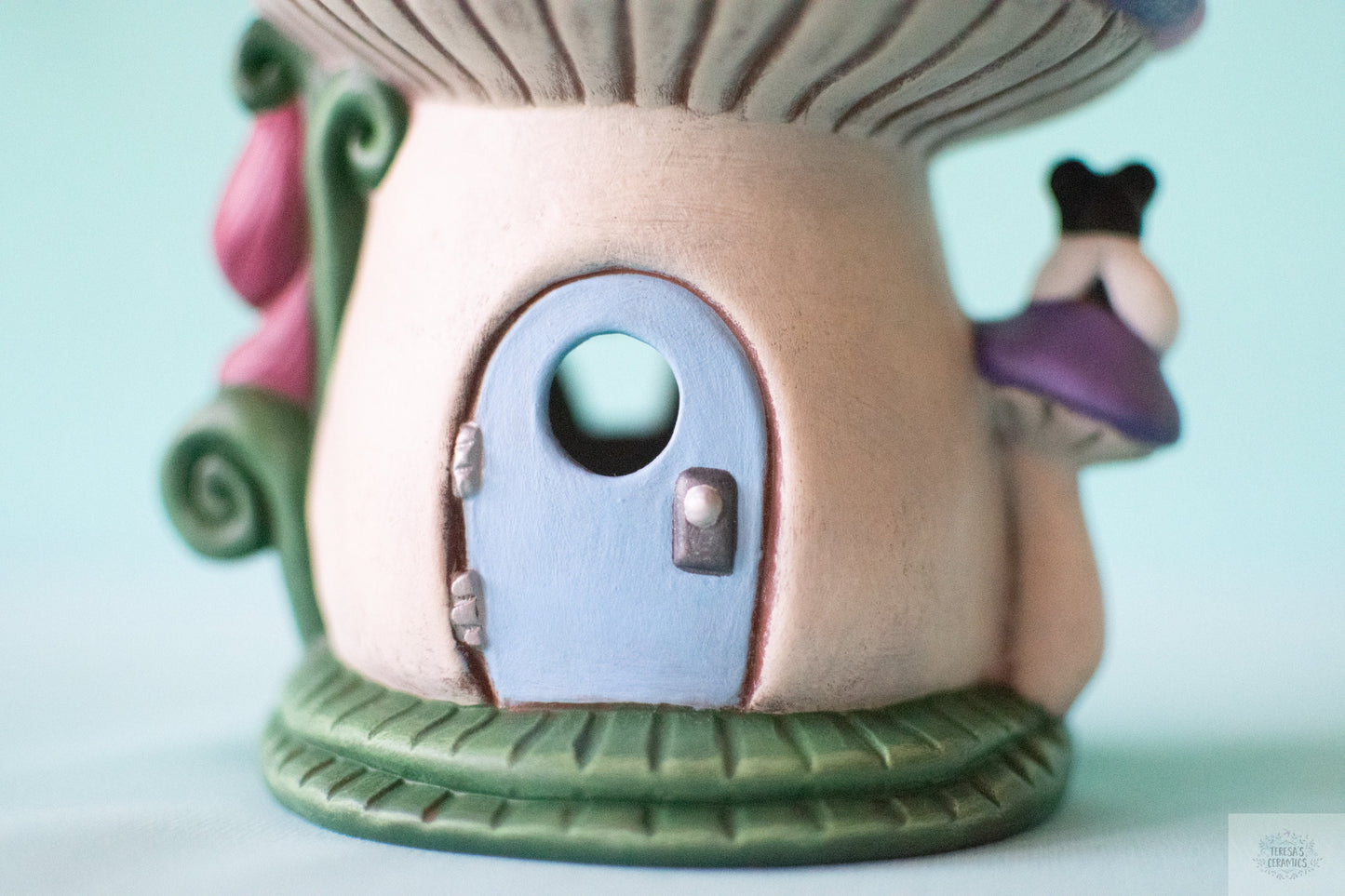 Enchanting Rainbow Ceramic Fairy Mushroom House: Garden Decor, Patio Accessory & Tea Light Holder