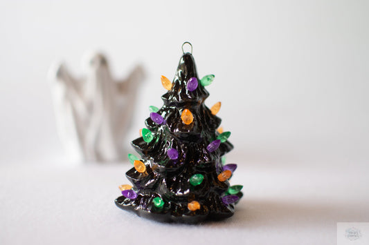 Vintage-Inspired Mini Ceramic Halloween Tree with Retro Ornaments - Spooky Decor & Collectible Gift - Teresa's Ceramics