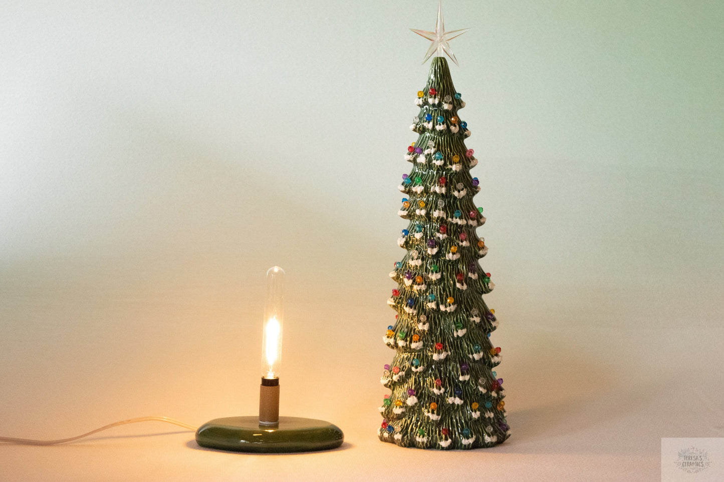 Illuminated Ceramic Snowy Pine Christmas Tree Decor - Choose Size for Holiday Centerpiece or Gift