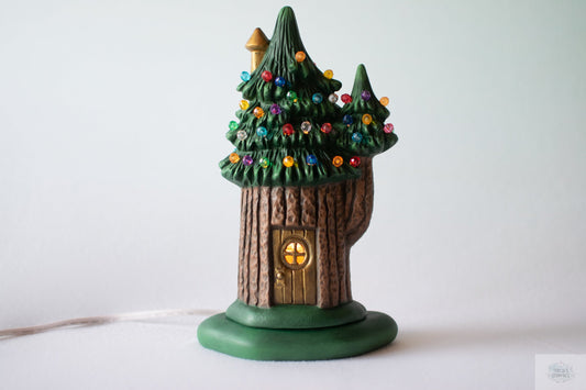 Winter Fairy House | Woodland Fairy Christmas | Holiday Fairy Decor | Rustic Christmas Decor | Ceramic Christmas Light | Christmas Tree Home
