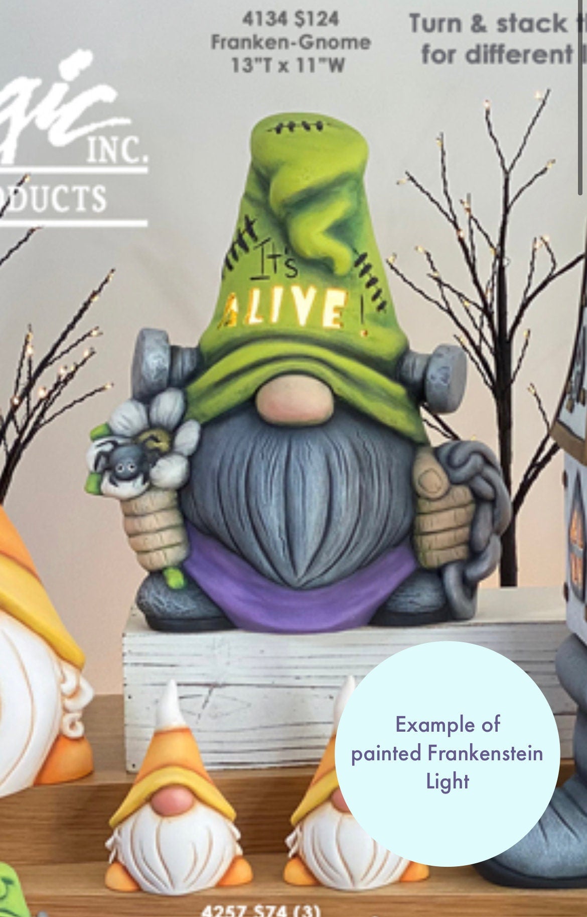 DIY Bisque Frankenstein Halloween Gnome Light - Ready to Paint Ceramic Autumn Decor