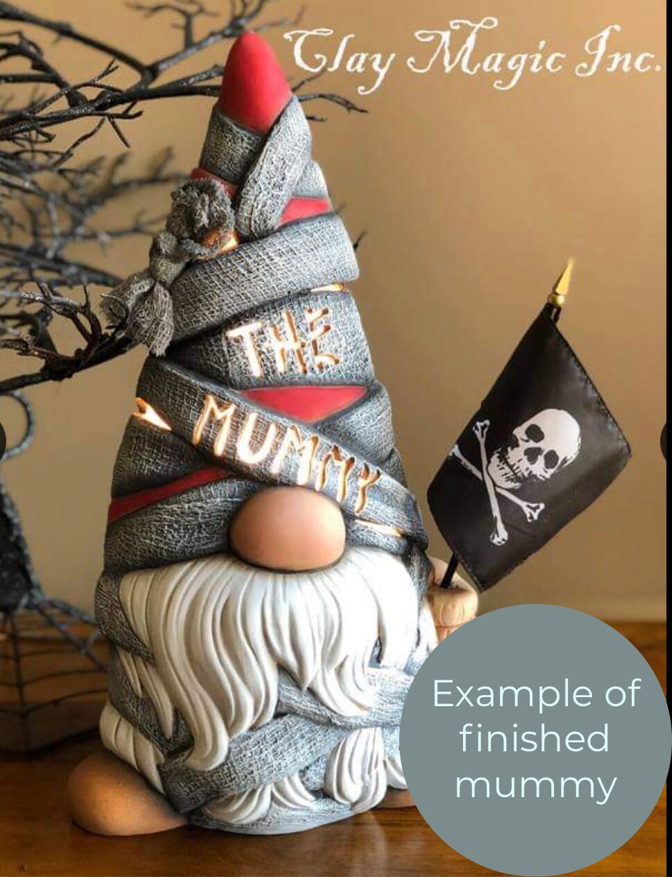 Large DIY Mummy Halloween Gnome Light - Ceramic Bisque Ready to Paint Handmade Autumn Decor Centerpiece - Teresa's Ceramics