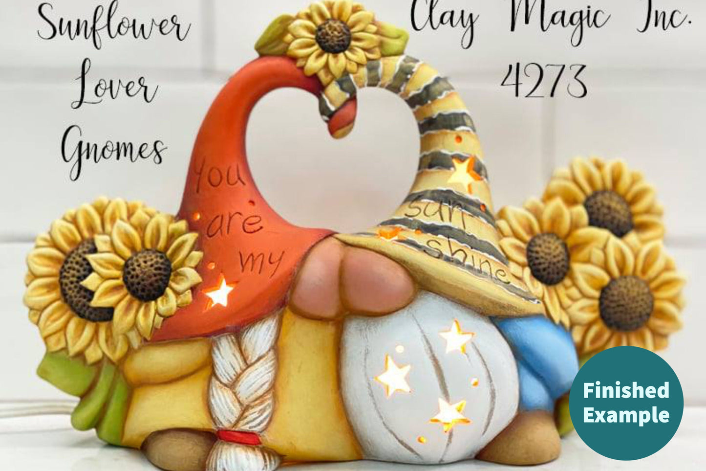 Sunflower Gnome Couple Bisque Ceramics: DIY Paint Party Project for Fall Centerpiece Decor