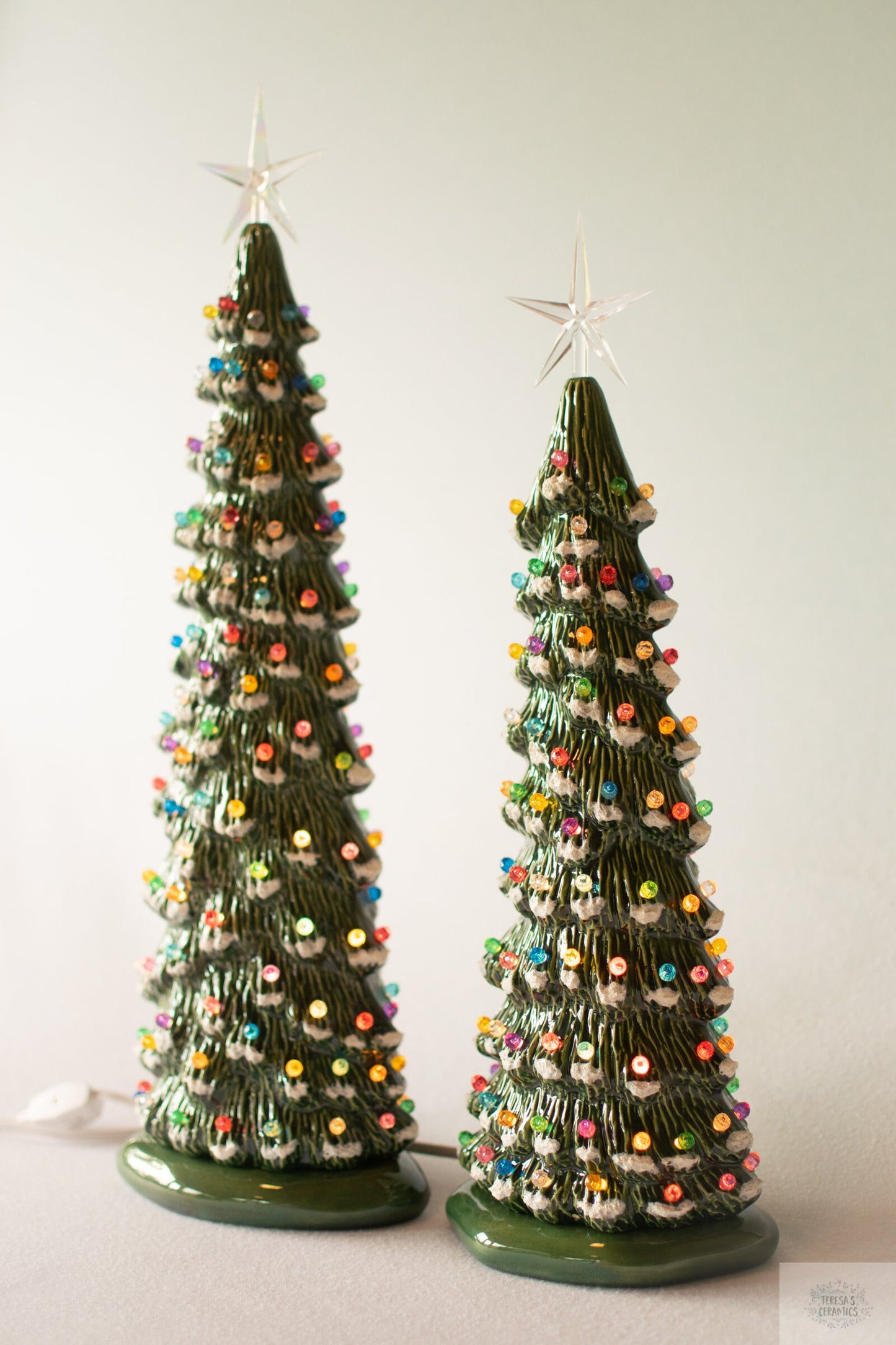 Illuminated Ceramic Snowy Pine Christmas Tree Decor - Choose Size for Holiday Centerpiece or Gift