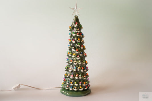 Illuminated Ceramic Snowy Pine Christmas Tree Decor - Choose Size for Holiday Centerpiece or Gift - Teresa's Ceramics