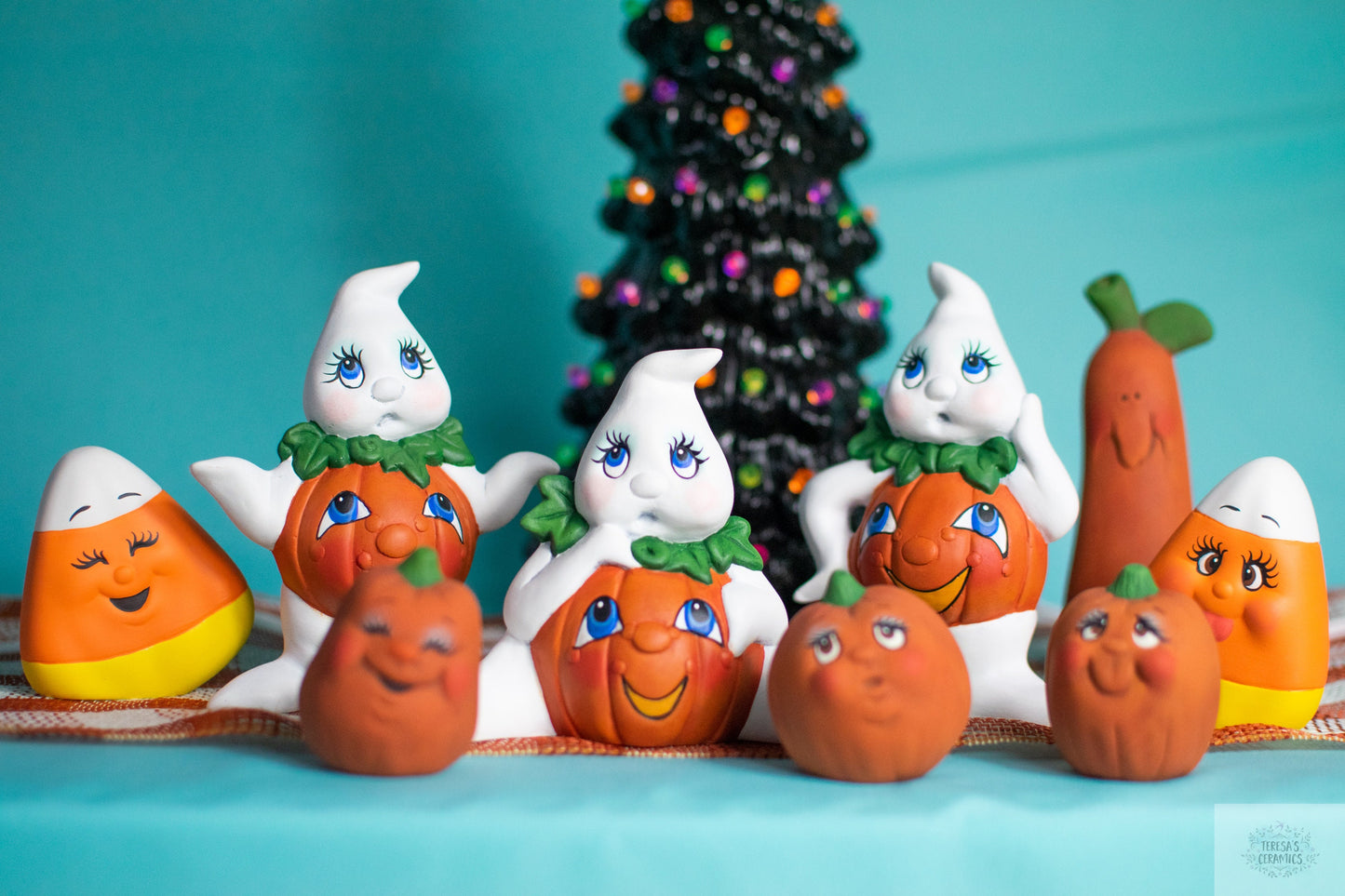 Adorable Mini Pumpkin Ghost Figurines - Halloween Boo Babies Decoration Set for Spooky Nursery & Fall Tablescape - Teresa's Ceramics