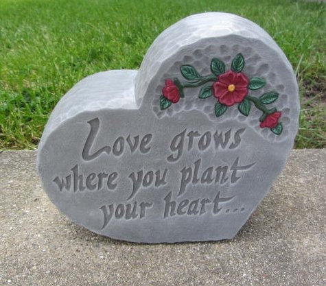 Love Grows Where You Plant Your Heart - Ceramic Heart | Gift For Her | Gift For Mom | Inspirational | Romantic | Yard Art | Gardener Gift