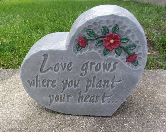 Love Grows Where You Plant Your Heart - Ceramic Heart | Gift For Her | Gift For Mom | Inspirational | Romantic | Yard Art | Gardener Gift
