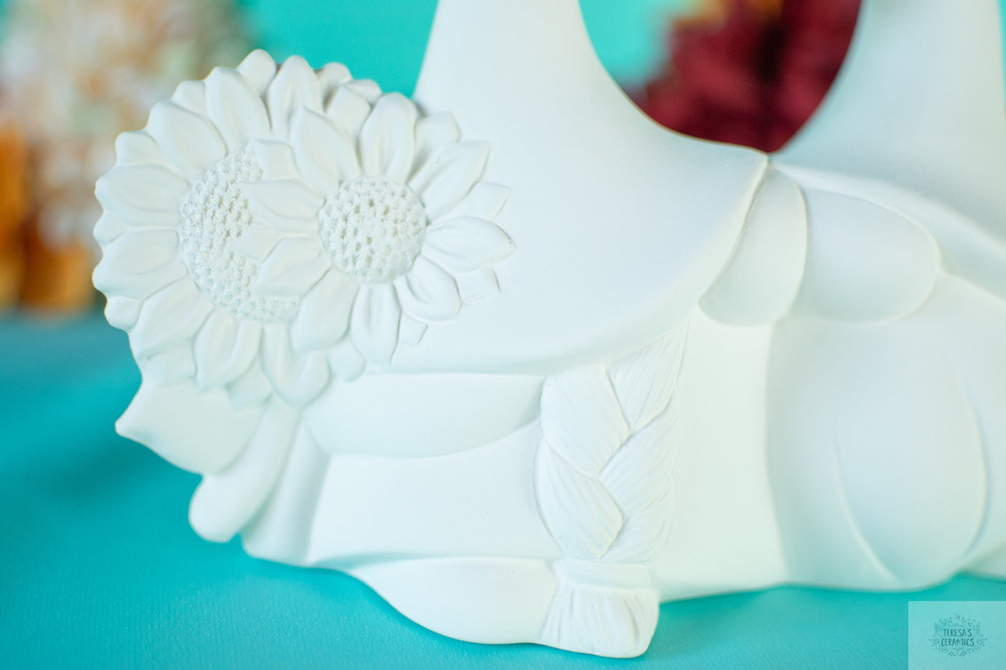 Sunflower Gnome Couple Bisque Ceramics: DIY Paint Party Project for Fall Centerpiece Decor