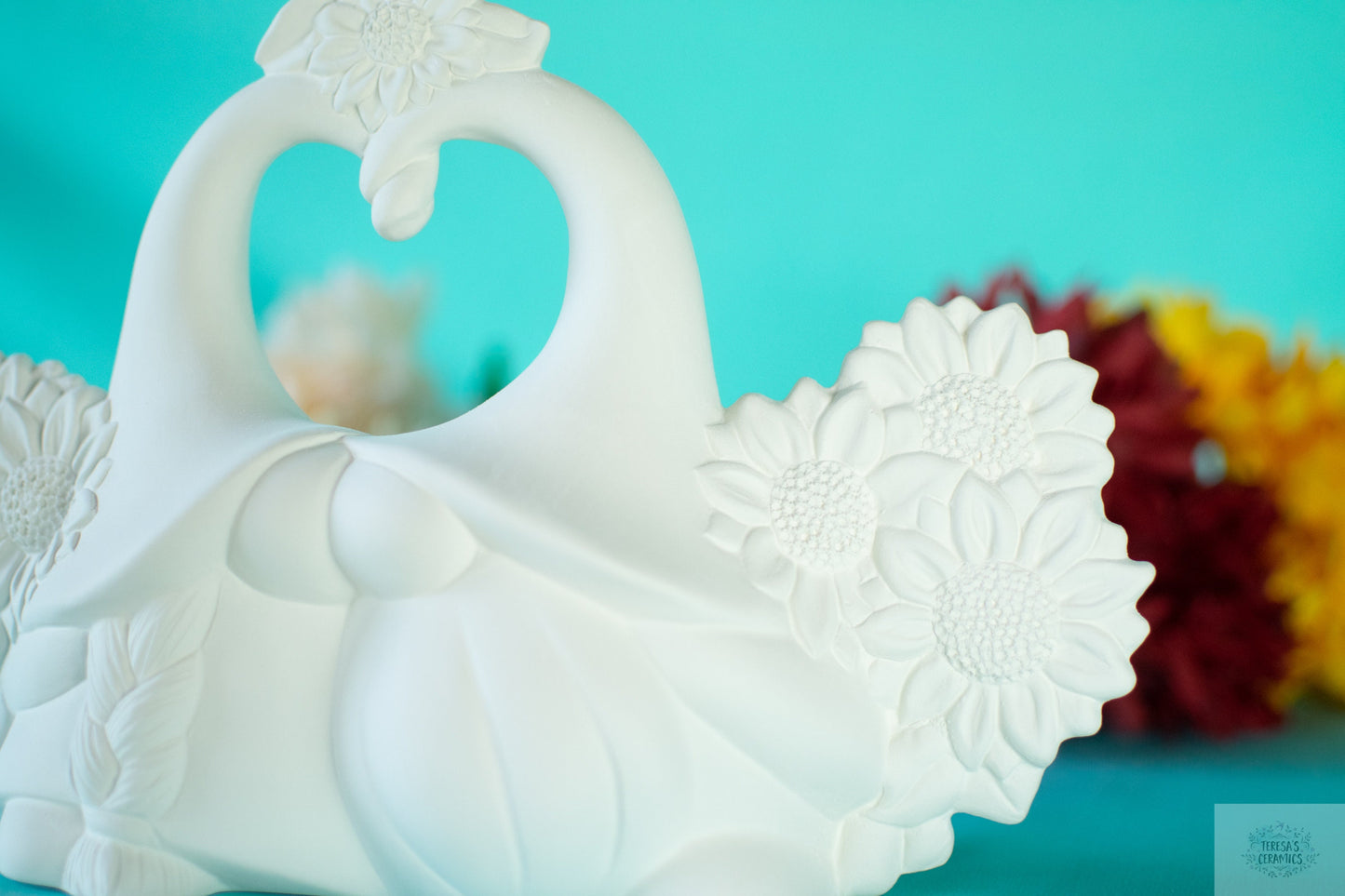Sunflower Gnome Couple Bisque Ceramics: DIY Paint Party Project for Fall Centerpiece Decor