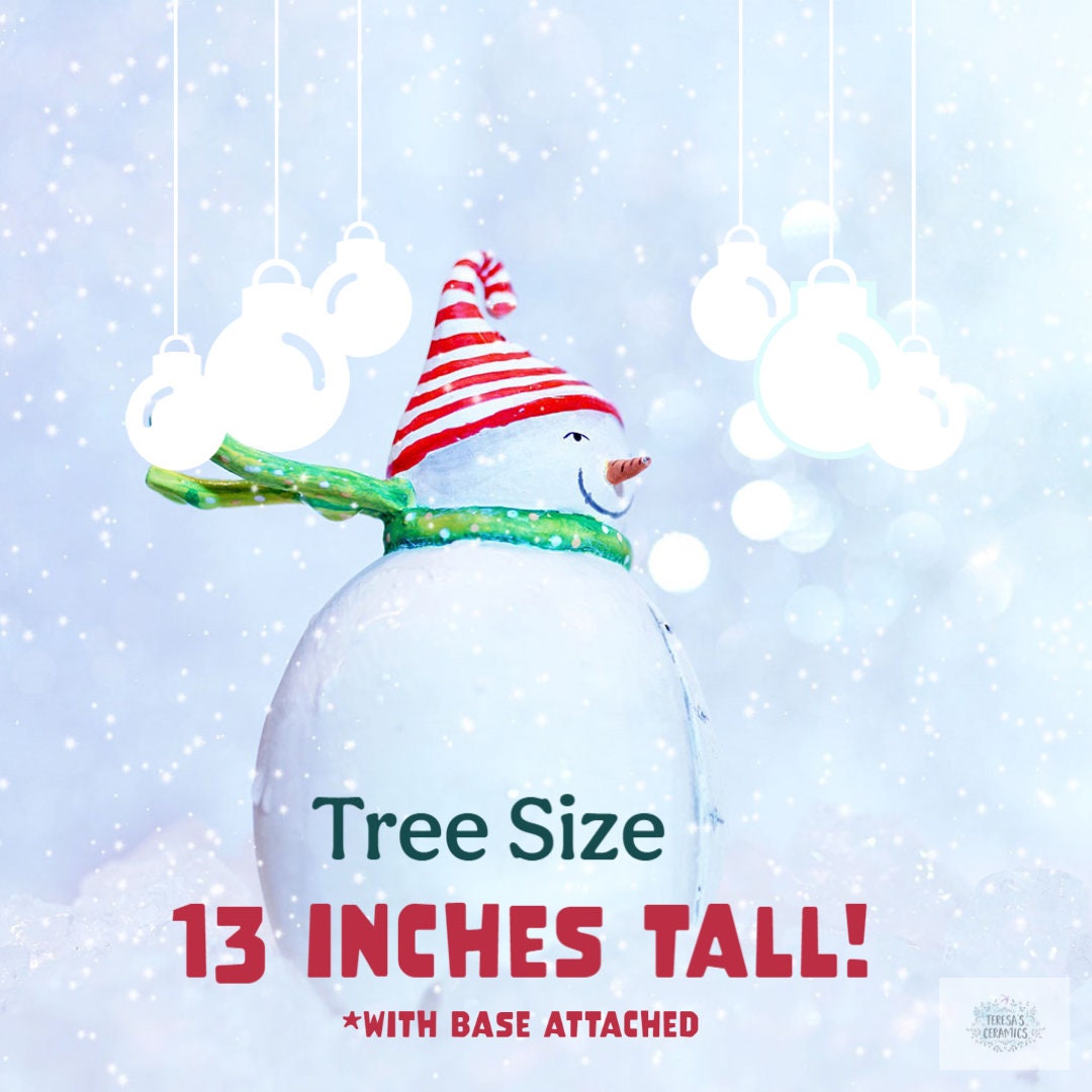 Medium Blue Ceramic Christmas Tree with Snow | Festive Windowsill Decoration for Holiday Mantel