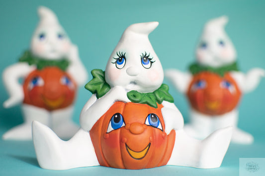 Adorable Mini Pumpkin Ghost Figurines - Halloween Boo Babies Decoration Set for Spooky Nursery & Fall Tablescape - Teresa's Ceramics