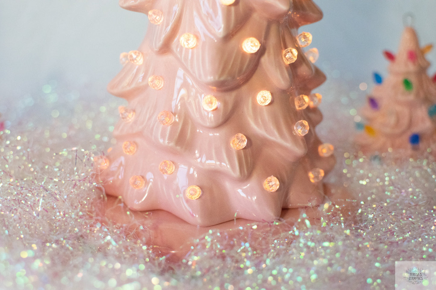 Contemporary Ceramic Wispy Pine Christmas Tree - Pink or Purple with Clear Lights for Holiday Decor