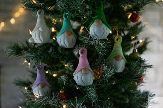 Nordic Gnome Christmas Ornament - 4 Inch Ceramic Decoration in 5 Colors for Holiday Tree - Teresa's Ceramics