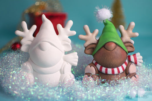 DIY Rudy Reindeer | Reindeer Gnome Ornament | Ready To Paint | Christmas Party Painting - Teresa's Ceramics