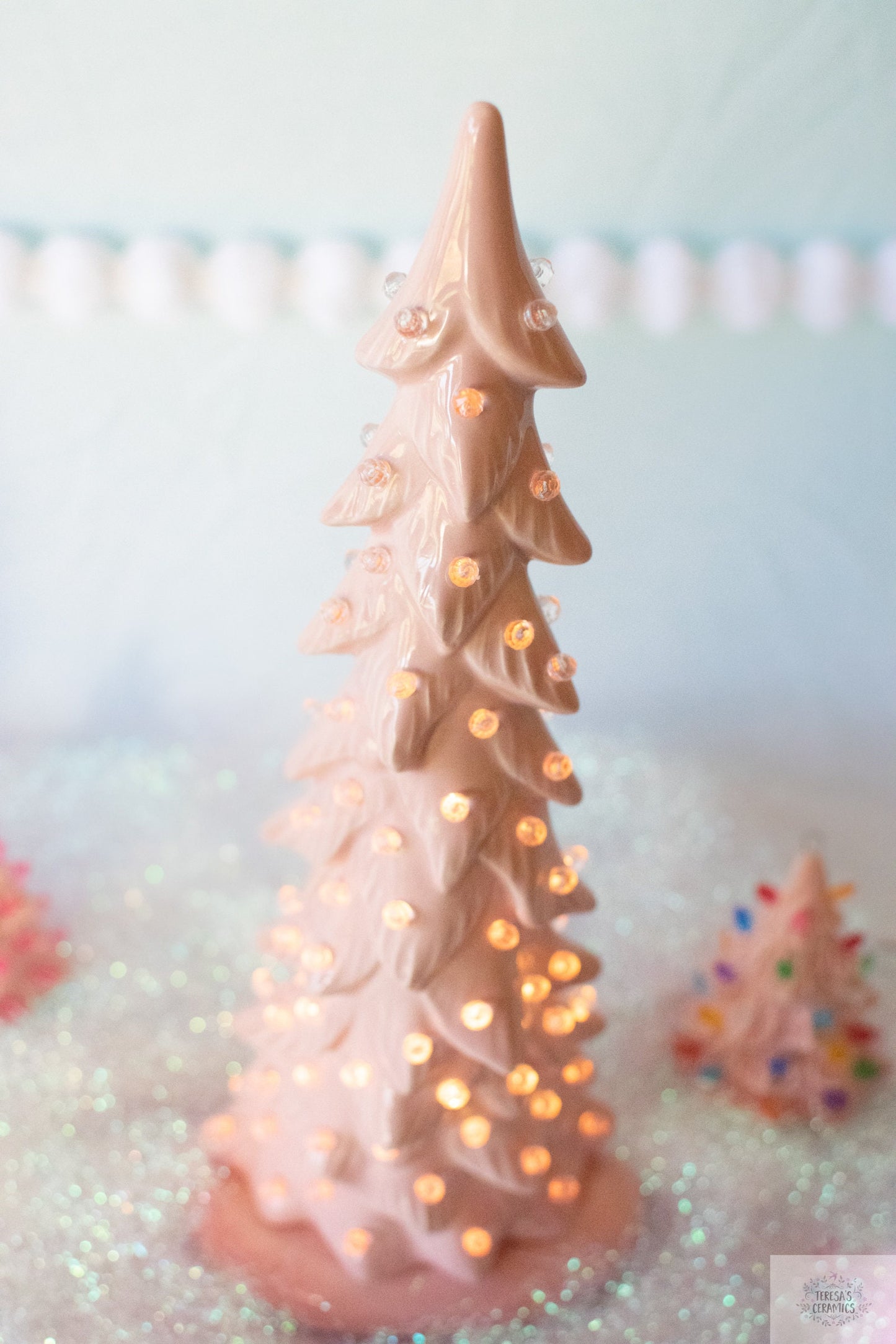 Contemporary Ceramic Wispy Pine Christmas Tree - Pink or Purple with Clear Lights for Holiday Decor