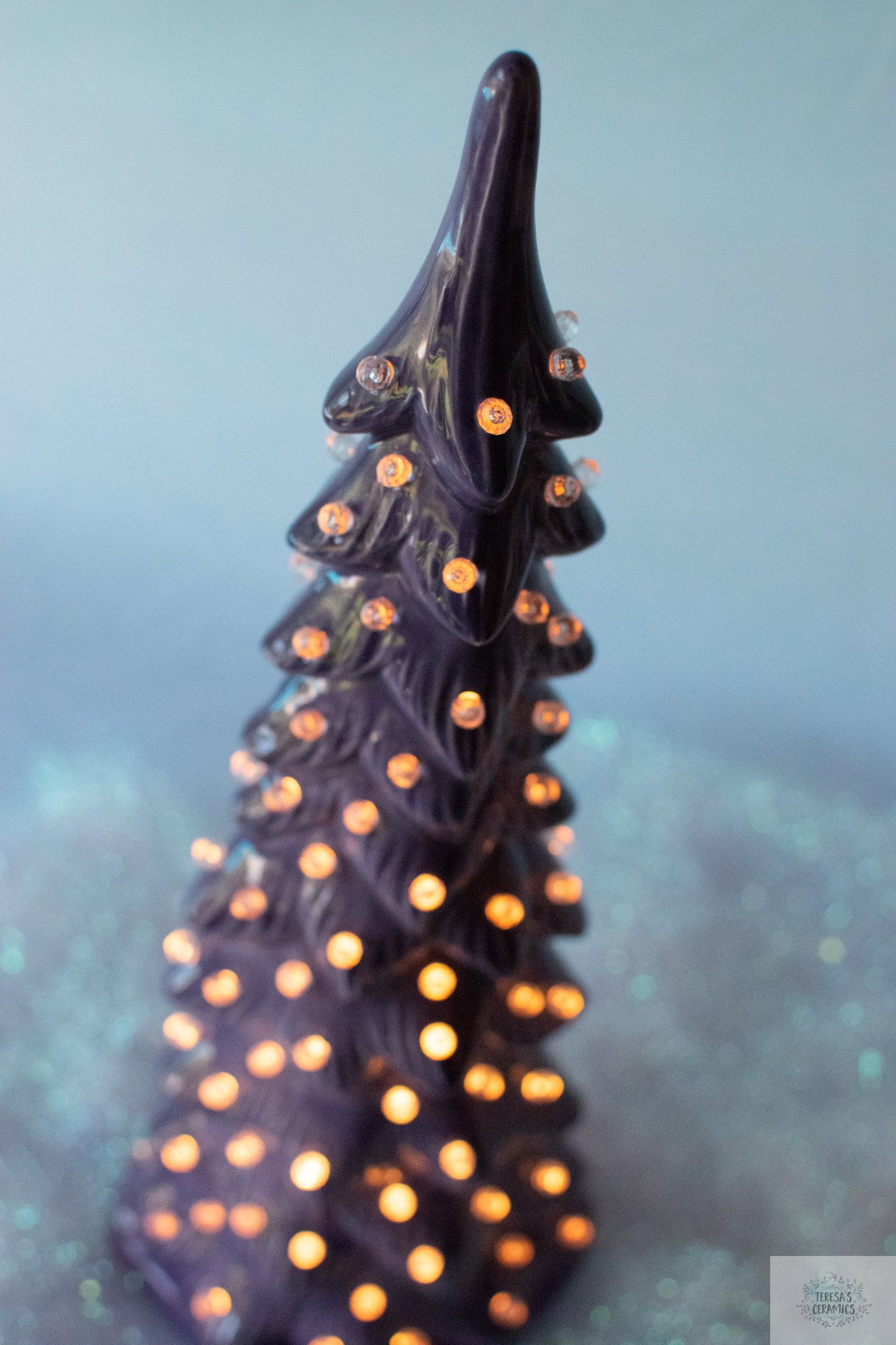 Contemporary Ceramic Wispy Pine Christmas Tree - Pink or Purple with Clear Lights for Holiday Decor